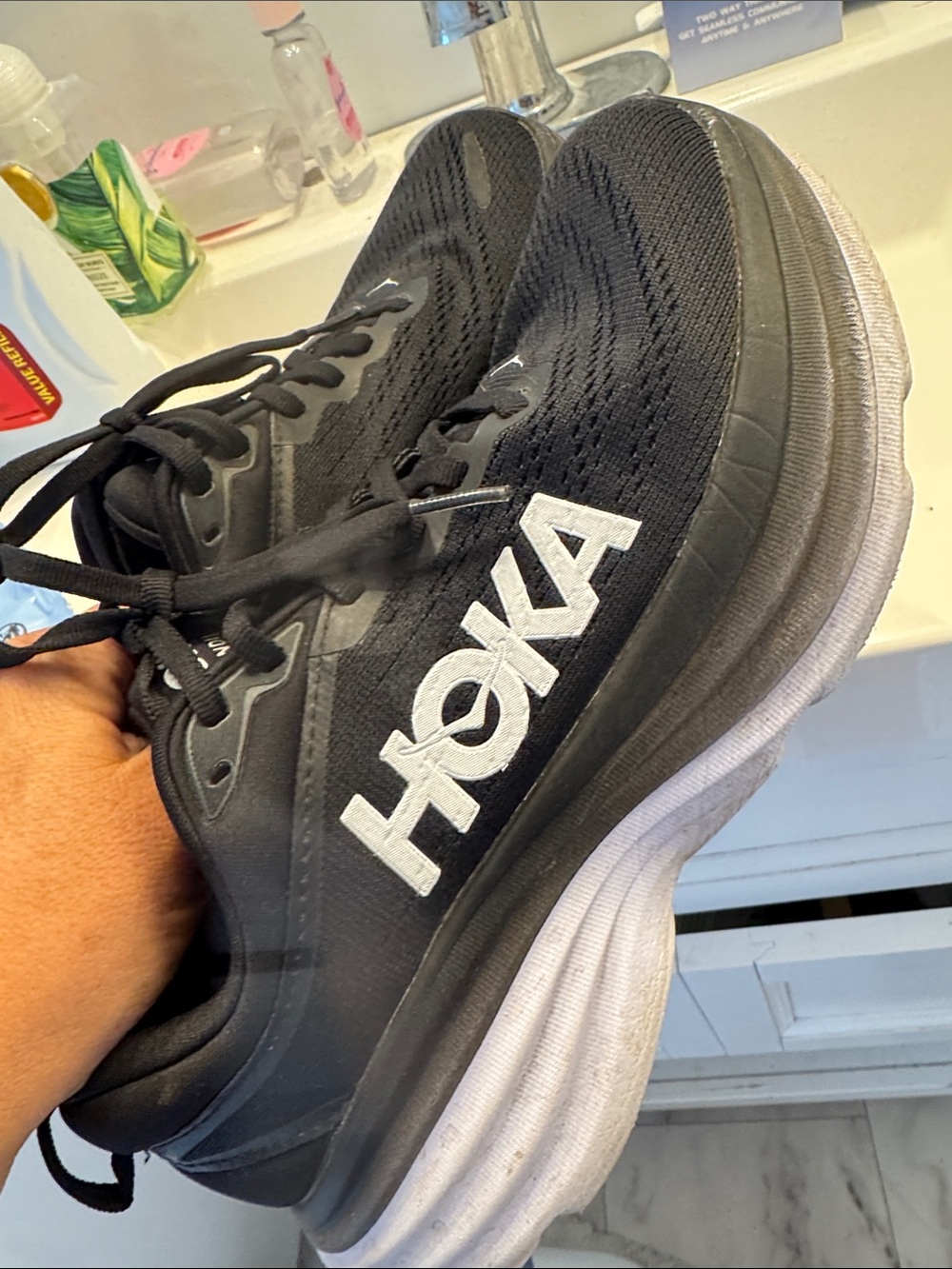 Hoka Bondi 8 Black and White Road Running Shoes